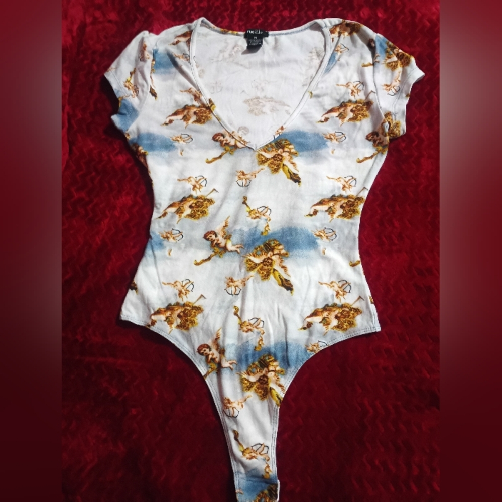 Rue21 White and Blue Floral Bodysuit One Piece